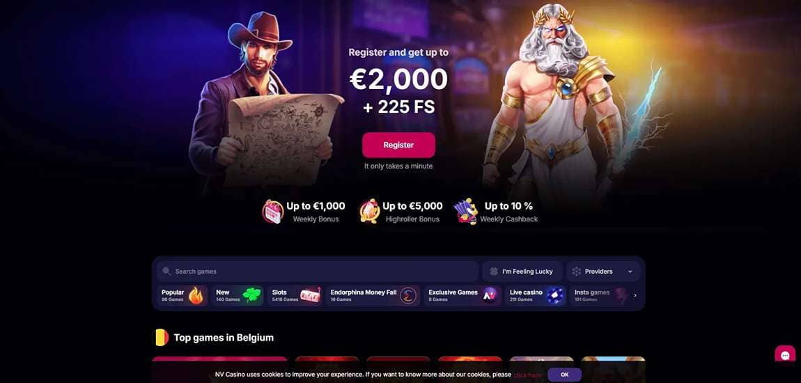 Banner met welkomstfree spins van NV Casino
